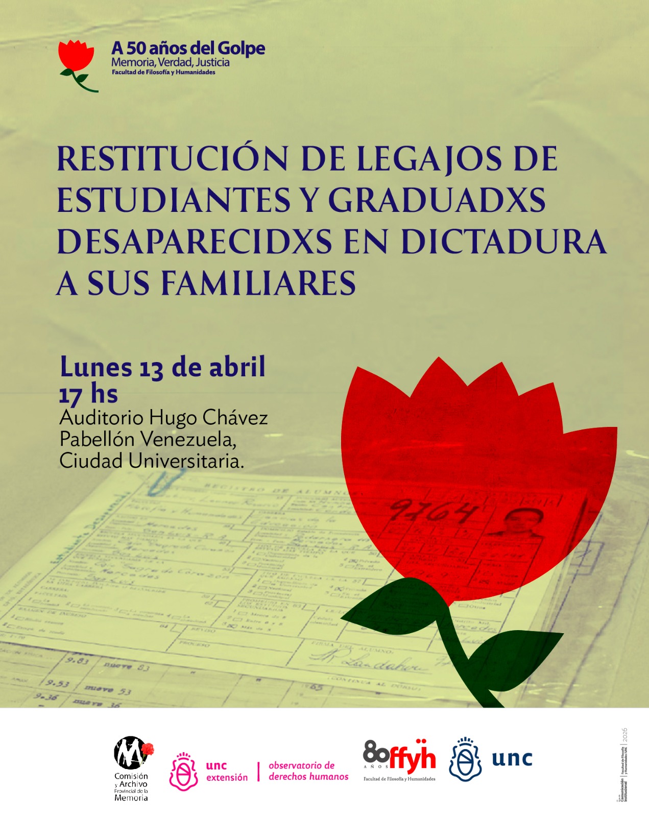 Flyer de la convocatoria al acto de Restitución de Legajos