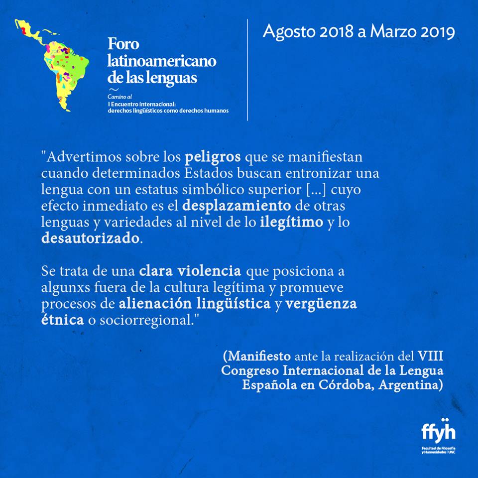 Manifiesto ante la realización del VIII Congreso Internacional de la Lengua Española en Córdoba
