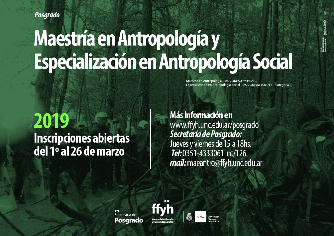 Inscripciones para la Especialización en Antropología Social y la Maestría en Antropología | 2019