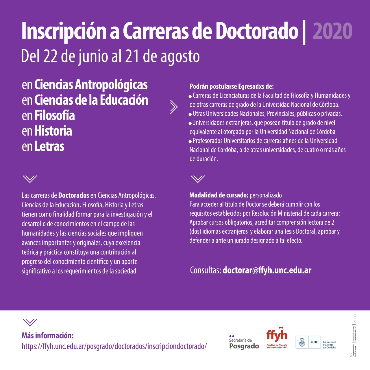 Inscripciones abiertas a Carreras de Doctorado - 2020