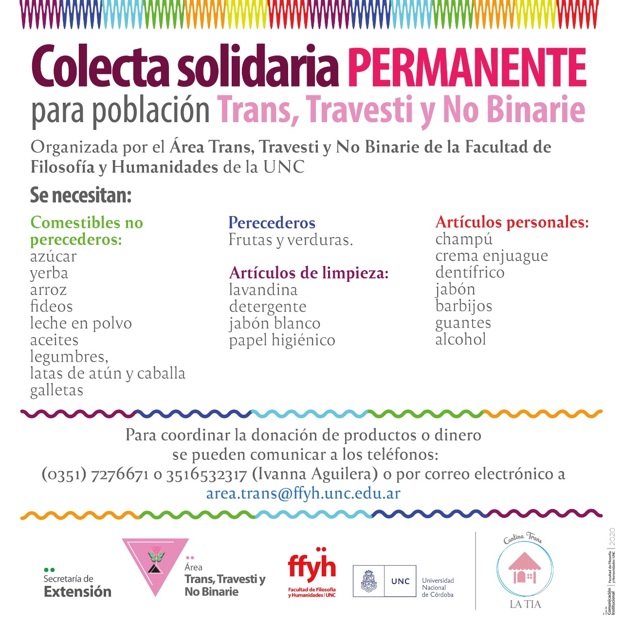 Colecta solidaria permanente para población trans, travesti y no binarie de Córdoba