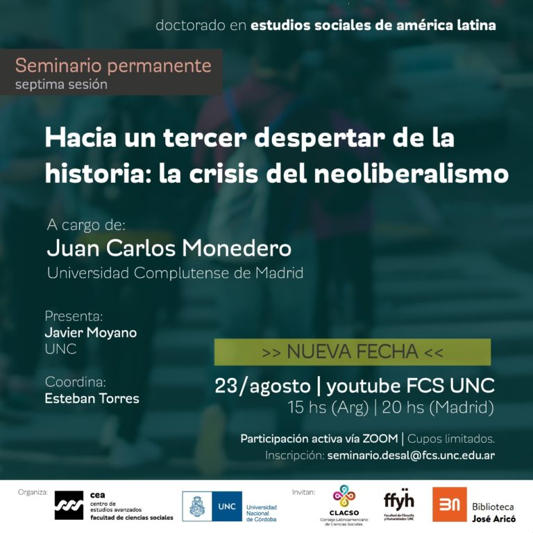Nueva fecha | Conferencia: “Hacia un tercer despertar de la historia: la crisis del neoliberalismo”, a cargo de Juan Carlos Monedero
