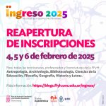 Ingreso 2025 | Reapertura de inscripciones